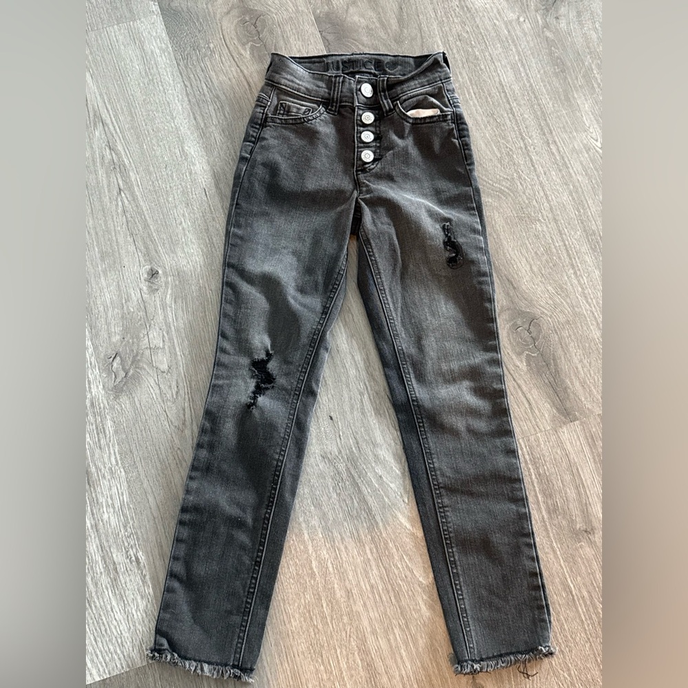Girls black distressed skinny jean